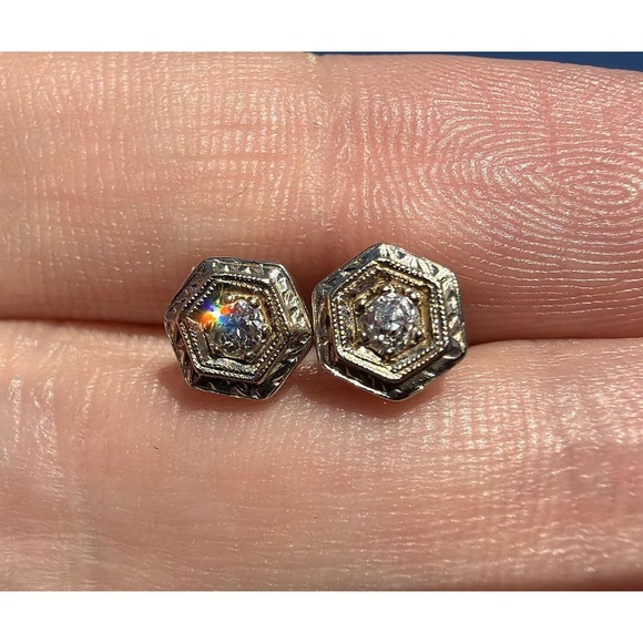 Antique Jewelry - Antique Art Deco 14k Solid Gold Old European Cut Diamond Earrings 0.4CTW 1920's